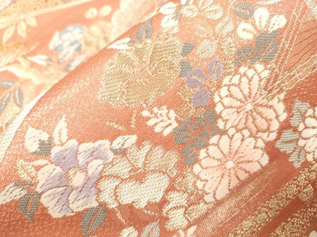 平和屋本店▼六通柄袋帯　唐織　花鳥文　純金箔二重織　正絹　逸品　CABL4497dy