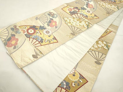平和屋本店▼六通柄袋帯　佳花扇　本金箔　正絹　逸品　CABL4500dy