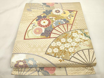 平和屋本店▼六通柄袋帯　佳花扇　本金箔　正絹　逸品　CABL4500dy