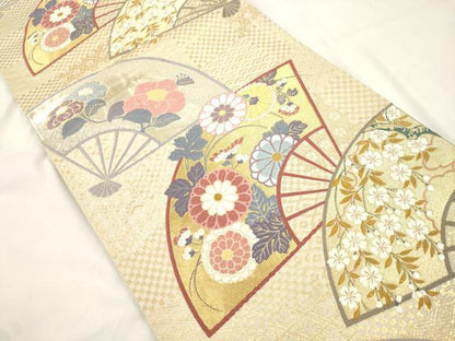 平和屋本店▼六通柄袋帯　佳花扇　本金箔　正絹　逸品　CABL4500dy