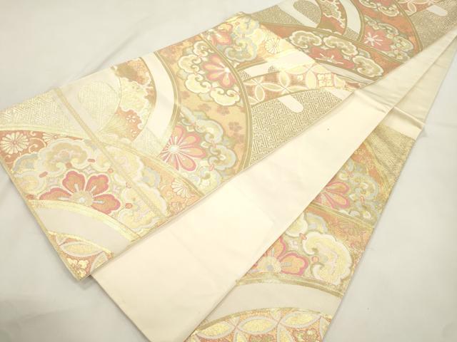 平和屋本店▼六通柄袋帯　幾何学花文　K24金箔織　正絹　逸品　CABL4503dy