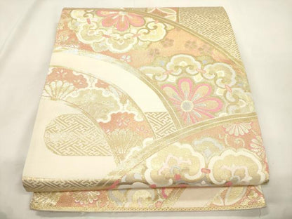 平和屋本店▼六通柄袋帯　幾何学花文　K24金箔織　正絹　逸品　CABL4503dy