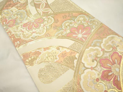 平和屋本店▼六通柄袋帯　幾何学花文　K24金箔織　正絹　逸品　CABL4503dy