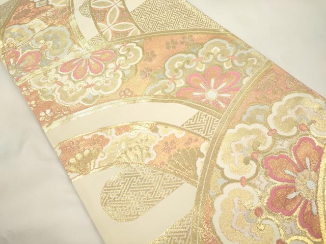 平和屋本店▼六通柄袋帯　幾何学花文　K24金箔織　正絹　逸品　CABL4503dy