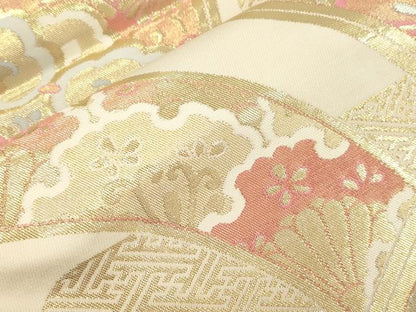 平和屋本店▼六通柄袋帯　幾何学花文　K24金箔織　正絹　逸品　CABL4503dy