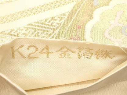 平和屋本店▼六通柄袋帯　幾何学花文　K24金箔織　正絹　逸品　CABL4503dy
