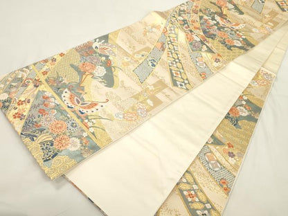 平和屋本店▼六通柄袋帯　九百錦　唐織　彩華熨斗目文　本金箔　正絹　逸品　CABL4506dy