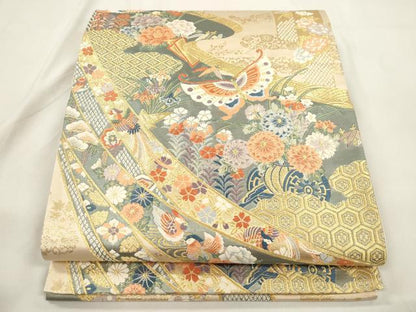 平和屋本店▼六通柄袋帯　九百錦　唐織　彩華熨斗目文　本金箔　正絹　逸品　CABL4506dy