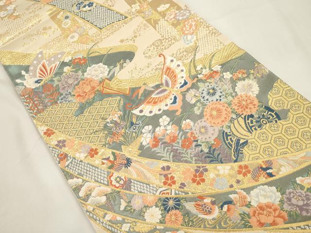 平和屋本店▼六通柄袋帯　九百錦　唐織　彩華熨斗目文　本金箔　正絹　逸品　CABL4506dy
