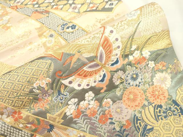 平和屋本店▼六通柄袋帯　九百錦　唐織　彩華熨斗目文　本金箔　正絹　逸品　CABL4506dy