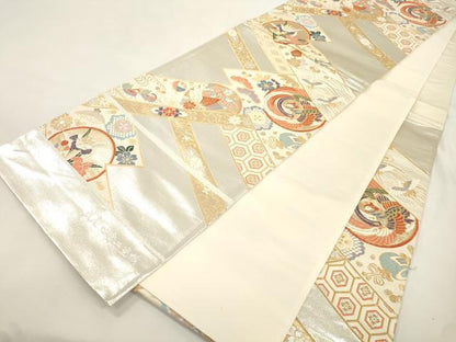平和屋本店▼西陣　六通柄袋帯　唐織　花鳥文　弐拾四金二重織　正絹　逸品　CABL4510dy