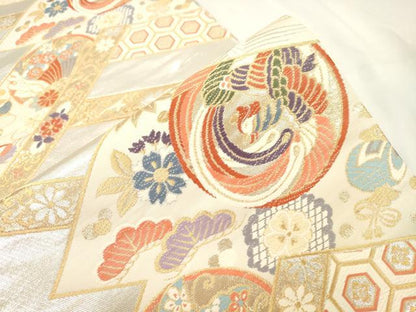 平和屋本店▼西陣　六通柄袋帯　唐織　花鳥文　弐拾四金二重織　正絹　逸品　CABL4510dy