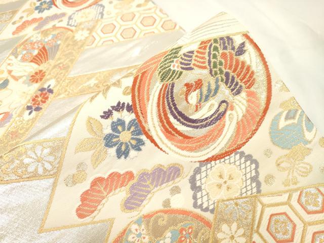 平和屋本店▼西陣　六通柄袋帯　唐織　花鳥文　弐拾四金二重織　正絹　逸品　CABL4510dy
