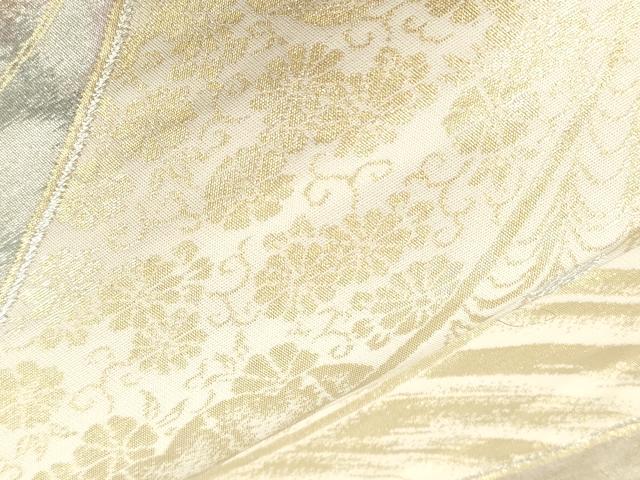 平和屋本店▼六通柄袋帯　扇面花鳥文　純金箔二重引　24金　正絹　逸品　CABL4512dy