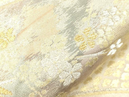 平和屋本店▼六通柄袋帯　扇面花鳥文　純金箔二重引　24金　正絹　逸品　CABL4512dy
