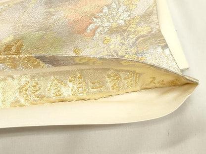 平和屋本店▼六通柄袋帯　扇面花鳥文　純金箔二重引　24金　正絹　逸品　CABL4512dy