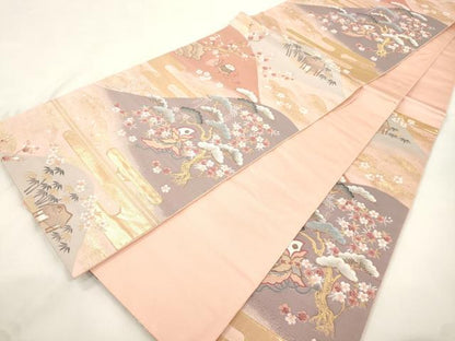 平和屋本店▼六通柄袋帯　九百錦袋　唐織　松竹梅風景文　純金箔　正絹　逸品　CABL4516dy