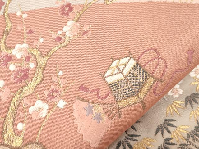 平和屋本店▼六通柄袋帯　九百錦袋　唐織　松竹梅風景文　純金箔　正絹　逸品　CABL4516dy