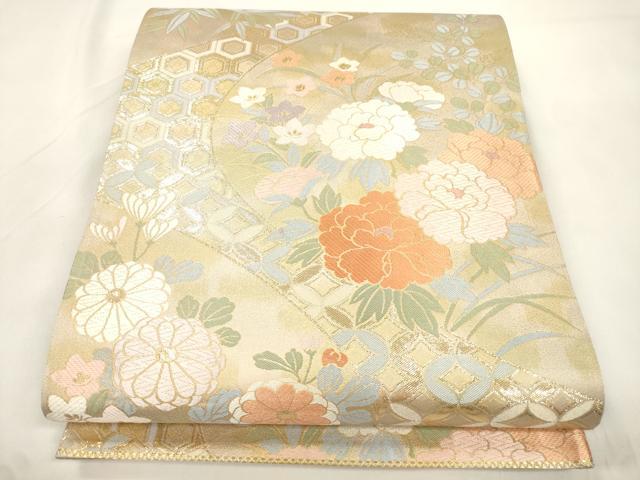 平和屋本店▼両面　六通柄袋帯　唐織　草花文　本金二重箔　正絹　逸品　CABL4518dy