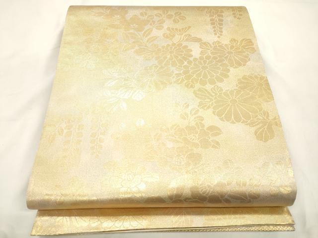 平和屋本店▼両面　六通柄袋帯　唐織　草花文　本金二重箔　正絹　逸品　CABL4518dy