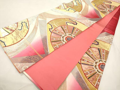 平和屋本店▼六通柄袋帯　裂取御車紋　本金箔24K　正絹　逸品　CABL4522dy