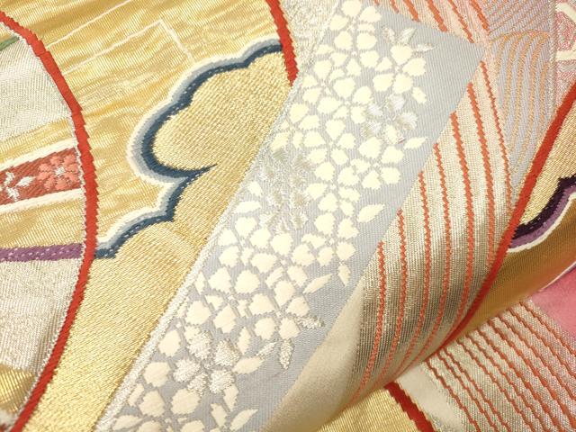 平和屋本店▼六通柄袋帯　裂取御車紋　本金箔24K　正絹　逸品　CABL4522dy