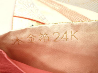 平和屋本店▼六通柄袋帯　裂取御車紋　本金箔24K　正絹　逸品　CABL4522dy