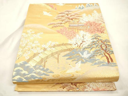 平和屋本店▼六通柄袋帯　古都山景文　本金二重箔　正絹　逸品　CABL4524dy