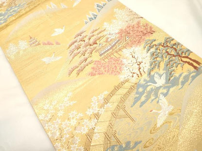 平和屋本店▼六通柄袋帯　古都山景文　本金二重箔　正絹　逸品　CABL4524dy