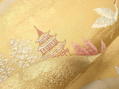 平和屋本店▼六通柄袋帯　古都山景文　本金二重箔　正絹　逸品　CABL4524dy