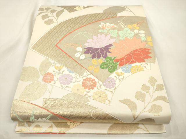 平和屋本店▼六通柄袋帯　九百　箔地紋錦　地紙草花文　本金調　正絹　逸品　CABL4525dy