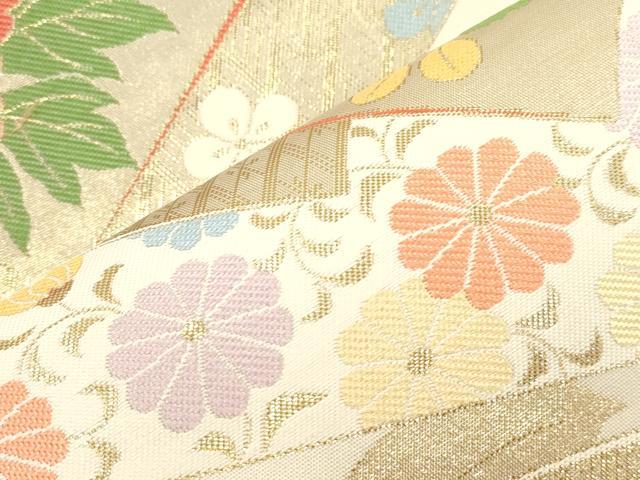 平和屋本店▼六通柄袋帯　九百　箔地紋錦　地紙草花文　本金調　正絹　逸品　CABL4525dy