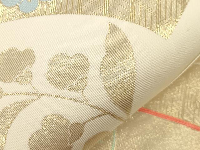 平和屋本店▼六通柄袋帯　九百　箔地紋錦　地紙草花文　本金調　正絹　逸品　CABL4525dy
