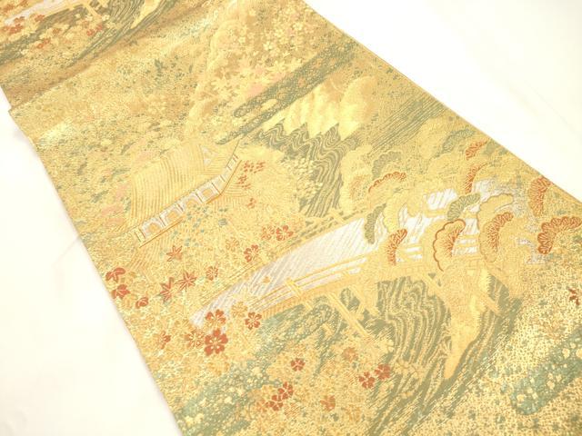 平和屋本店▼六通柄袋帯　古代はく　風景文　本金箔二重　正絹　逸品　CABL4528dy