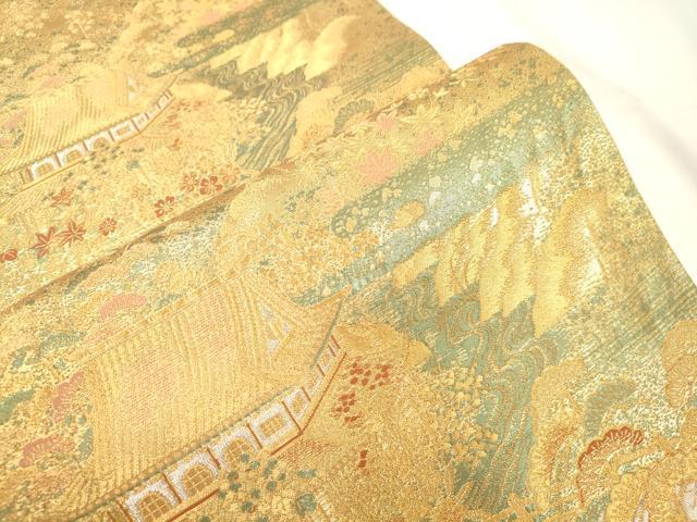 平和屋本店▼六通柄袋帯　古代はく　風景文　本金箔二重　正絹　逸品　CABL4528dy