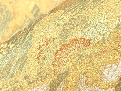 平和屋本店▼六通柄袋帯　古代はく　風景文　本金箔二重　正絹　逸品　CABL4528dy