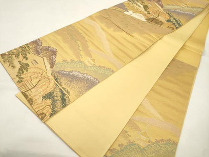 平和屋本店▼六通柄袋帯　風景文　本金古典二重箔　正絹　逸品　CABL4532dy