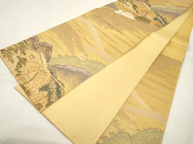 平和屋本店▼六通柄袋帯　風景文　本金古典二重箔　正絹　逸品　CABL4532dy