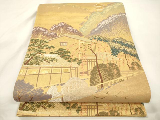 平和屋本店▼六通柄袋帯　風景文　本金古典二重箔　正絹　逸品　CABL4532dy