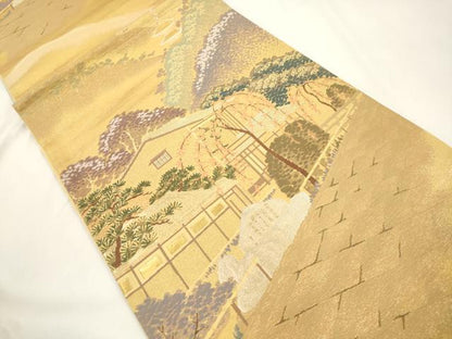 平和屋本店▼六通柄袋帯　風景文　本金古典二重箔　正絹　逸品　CABL4532dy