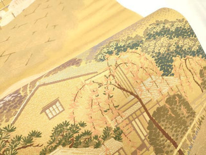 平和屋本店▼六通柄袋帯　風景文　本金古典二重箔　正絹　逸品　CABL4532dy