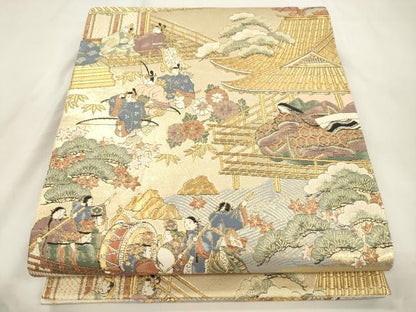 平和屋本店▼六通柄袋帯　駒競行幸絵巻　本金箔　正絹　逸品　CABL4533dy