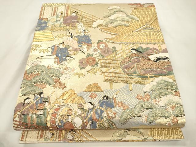 平和屋本店▼六通柄袋帯　駒競行幸絵巻　本金箔　正絹　逸品　CABL4533dy