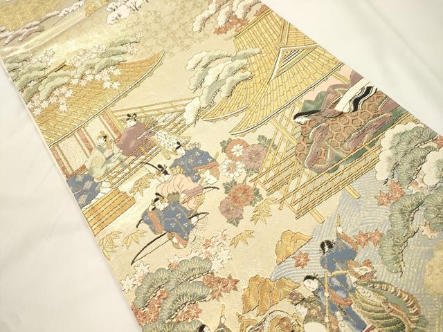 平和屋本店▼六通柄袋帯　駒競行幸絵巻　本金箔　正絹　逸品　CABL4533dy
