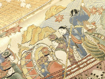 平和屋本店▼六通柄袋帯　駒競行幸絵巻　本金箔　正絹　逸品　CABL4533dy