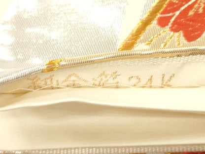 平和屋本店▼六通柄袋帯　唐織　扇面草花文　純金箔24K　正絹　逸品　CABL4534dy