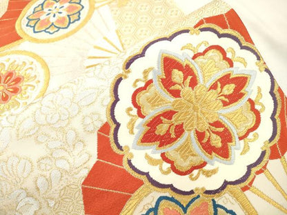 平和屋本店▼六通柄袋帯　扇面花文　本金箔　正絹　逸品　CABL4535dy