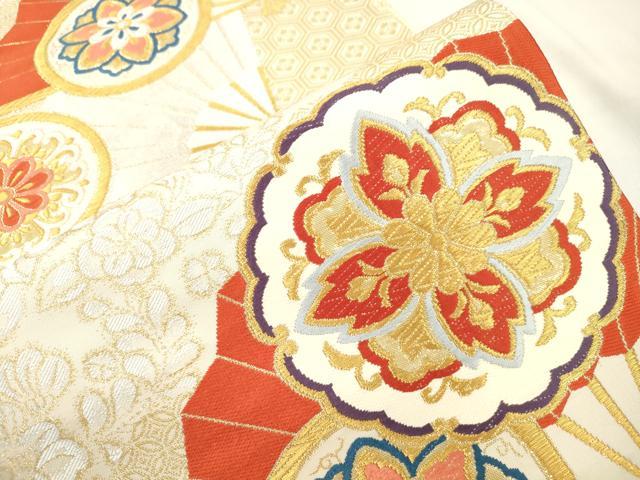 平和屋本店▼六通柄袋帯　扇面花文　本金箔　正絹　逸品　CABL4535dy