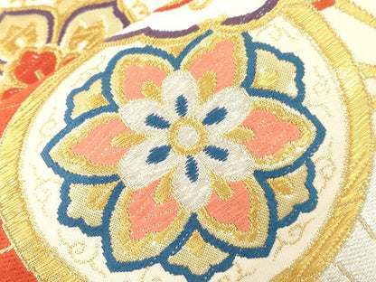平和屋本店▼六通柄袋帯　扇面花文　本金箔　正絹　逸品　CABL4535dy