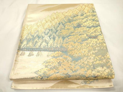 平和屋本店▼六通柄袋帯　渡月橋　純金箔　正絹　逸品　CABL4536dy